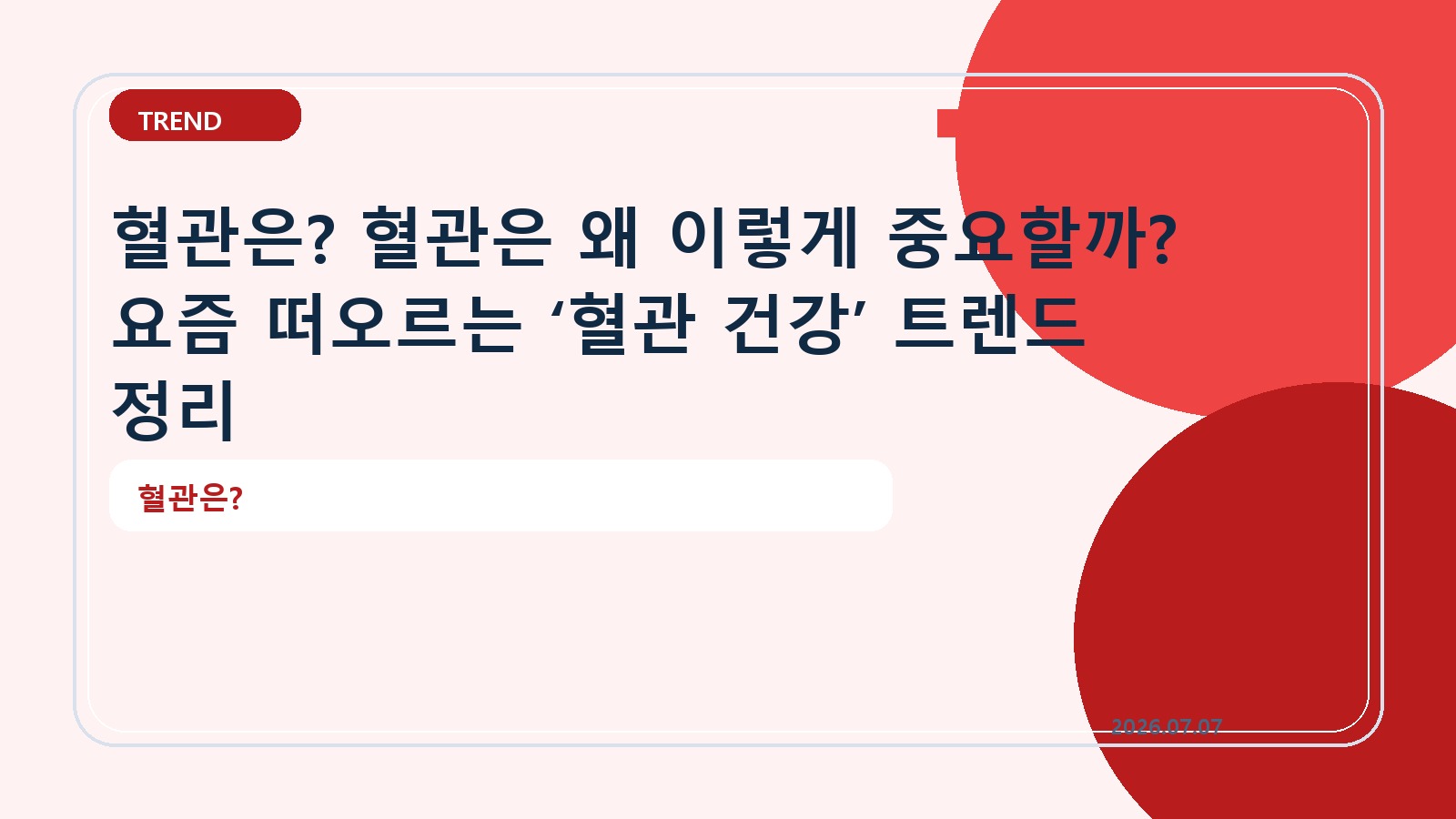 혈관은? 혈관은 왜 이렇게 중요할까? 요즘 떠오르는 ‘혈관 건강’ 트렌드 정리